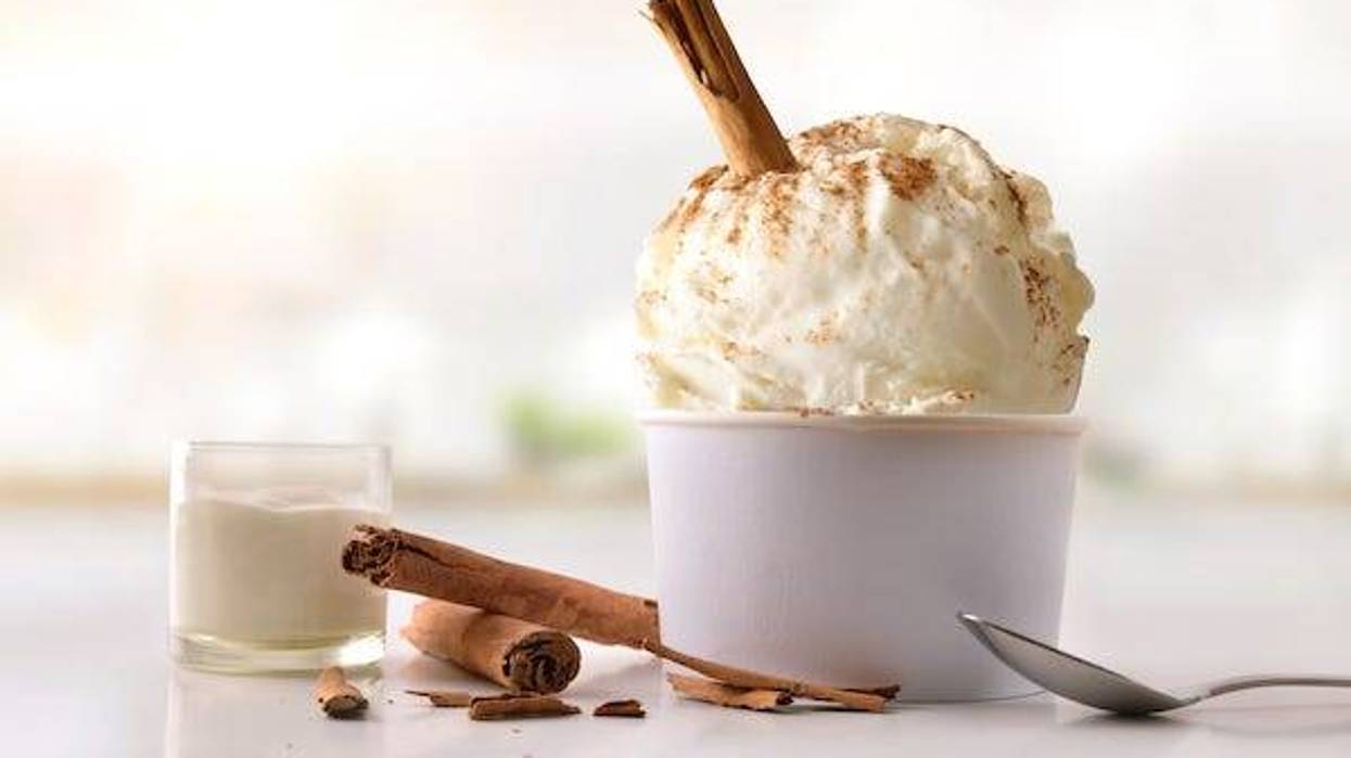 Cinnamon ice cream cup on white table homemade in kitchen