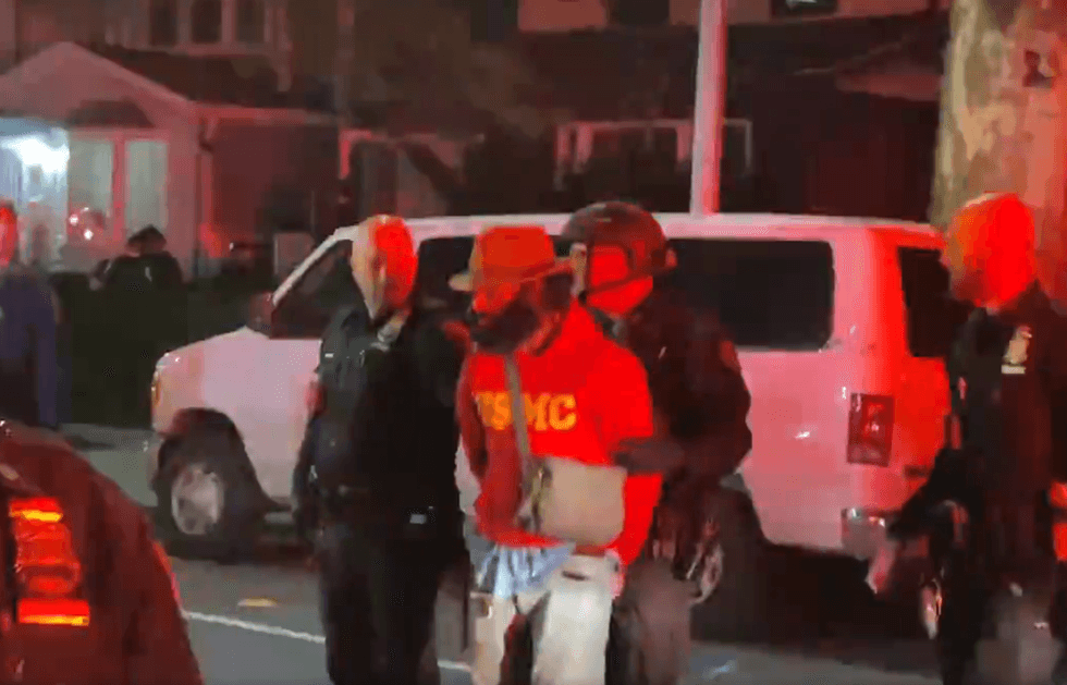 Citizen App footage from the South Ozone Park scene shows police taking a man accused of committing a triple stabbing into custody.