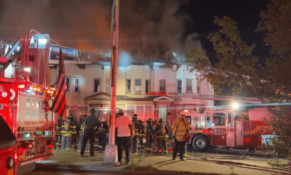 Citizen App video shows the fire response at a three-alarm fire in Jamaica, Queens that broke out overnight.