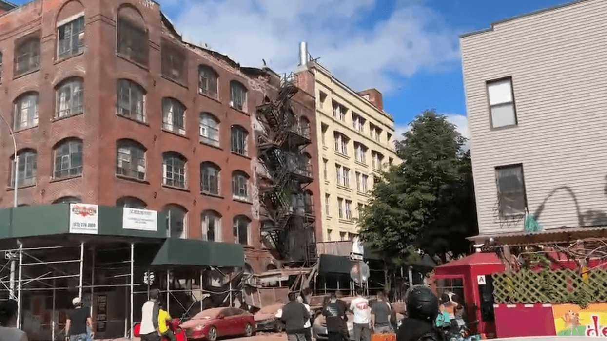Citizen footage from the scene in Williamsburg where a five-story building's parapet collapsed.