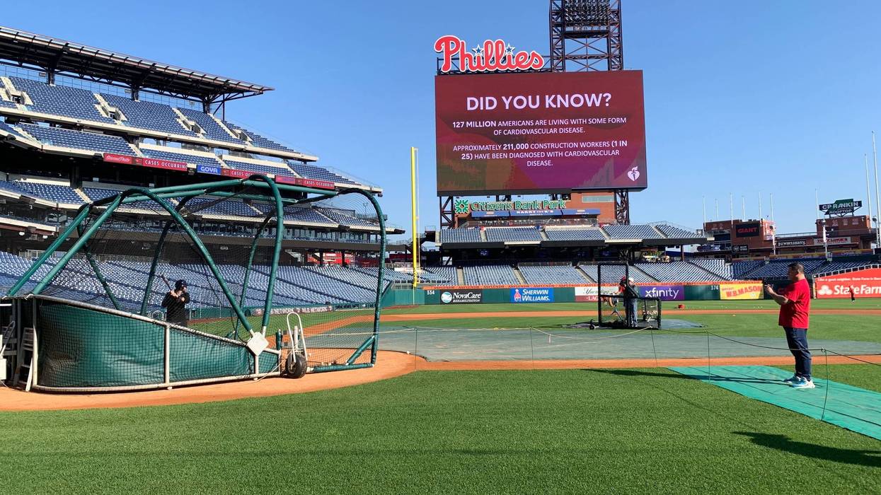 Citizen's Bank Park hard hat heart fundraiser on April 29, 2024.