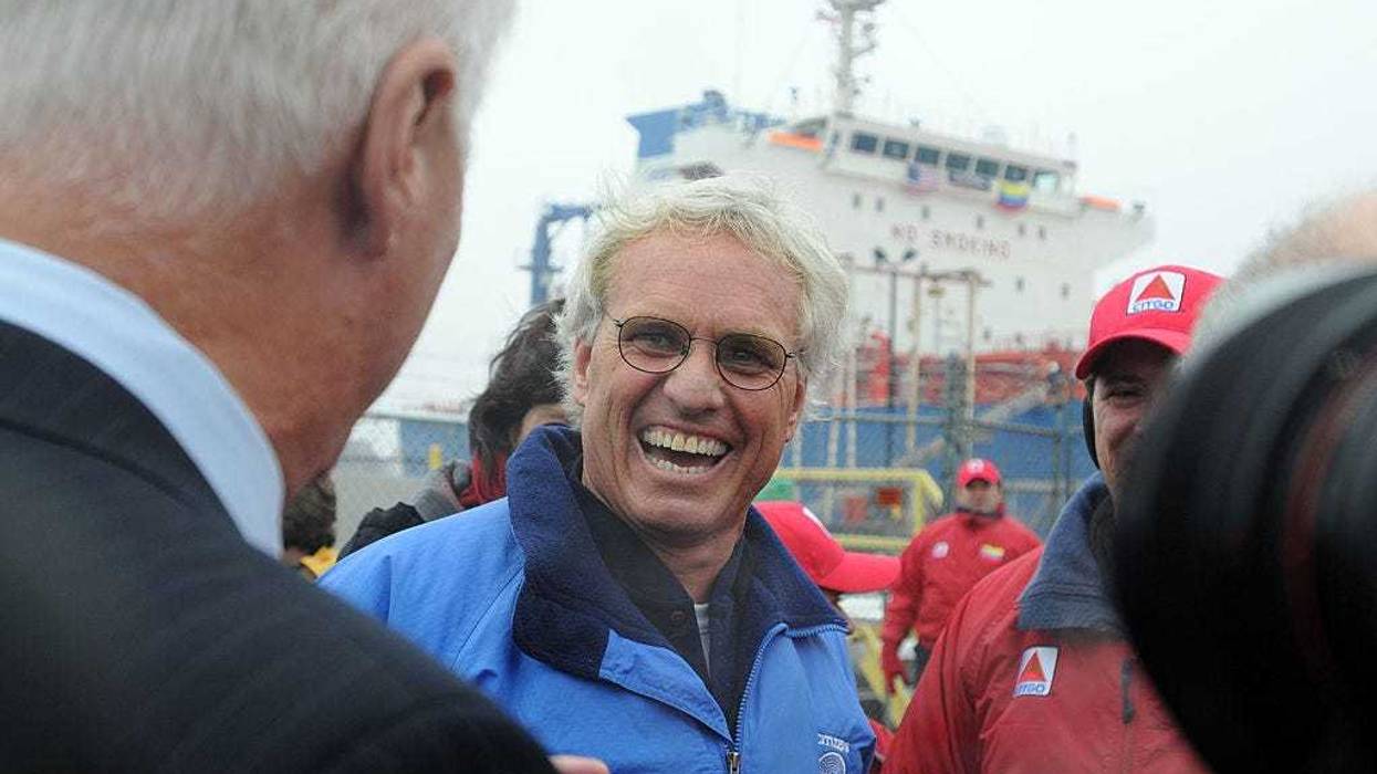 Citizens Energy Chairman Joseph Kennedy smiles upon his arrival in Citgo Braintree Terminal after entering into Boston Harbor aboard the MS Simon, which was transporting low cost heating oil, December 10, 2007 in Braintree, Massachusetts.
