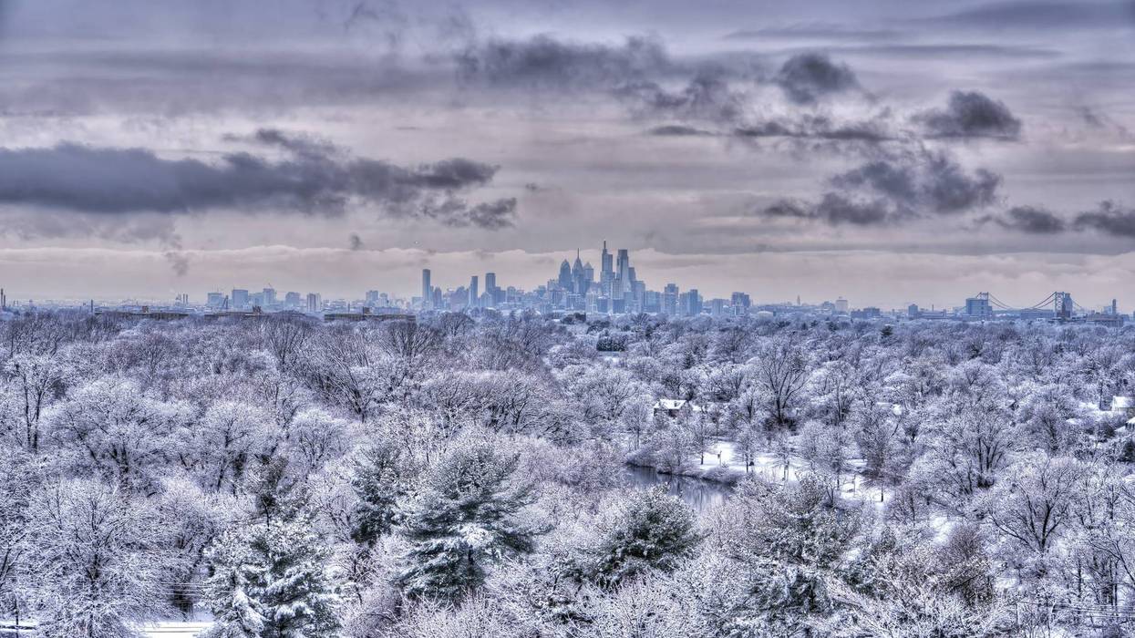 City of Philadelphia in the Distance on a Snowy Winter Day - stock photo