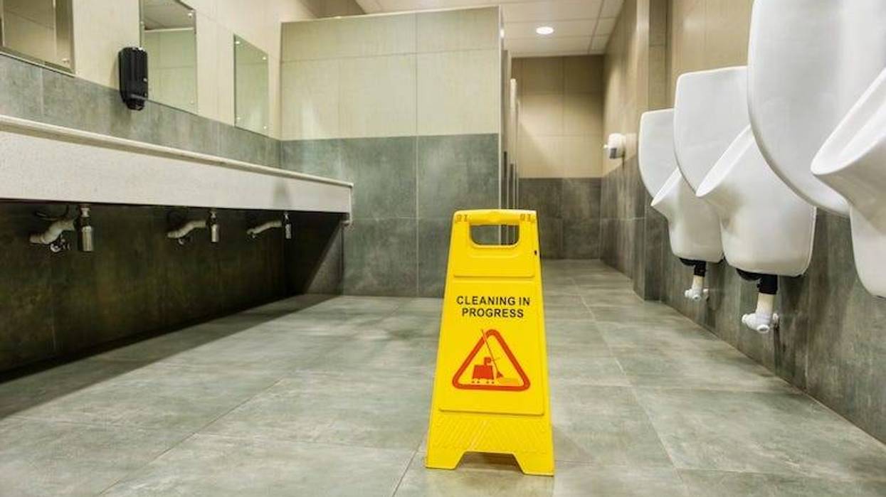 "Cleaning in progress" in a public restroom