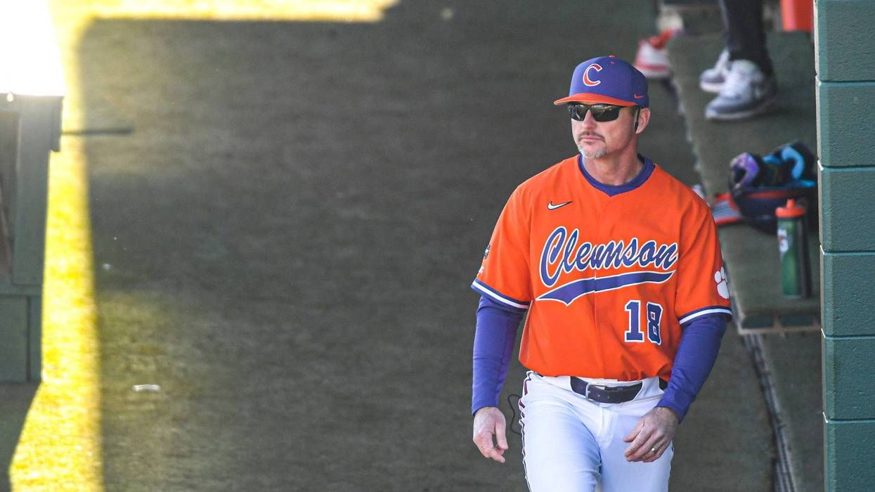 Clemson Head Coach Monte Lee during the bottom of the second inning at Doug Kingsmore Stadium in Clemson Friday, Feb 18, 2022.