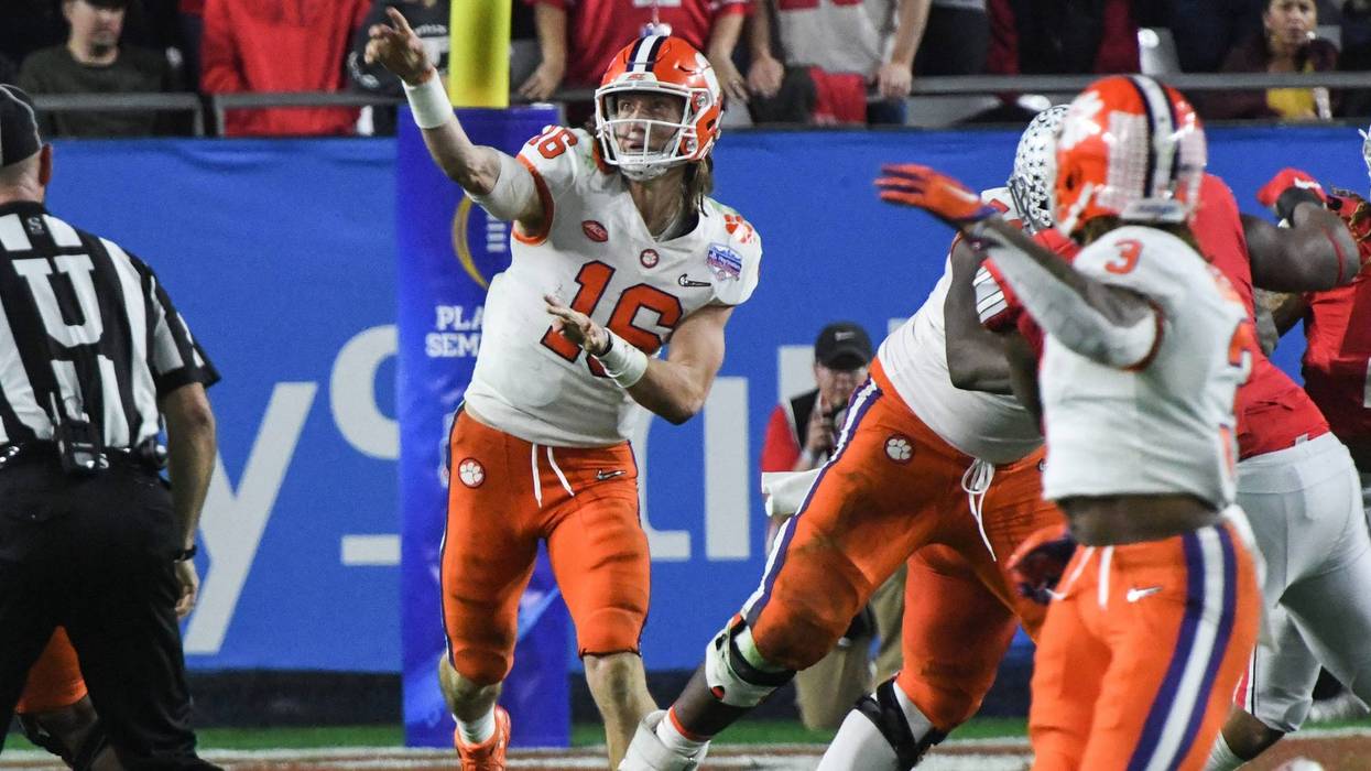 Clemson quarterback Trevor Lawrence (16) throws a pass against Ohio State during the fourth quarter of the PlayStation Fiesta Bowl of the College Football Playoffs semi-final game, at State Farm Stadium in Glendale, Arizona Saturday, December 28, 2019. Cl
