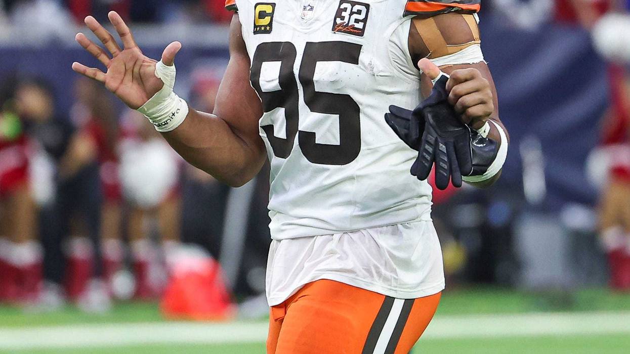 Cleveland Browns defensive end Myles Garrett (95) walks on the field after the game against the Houston Texans at NRG Stadium