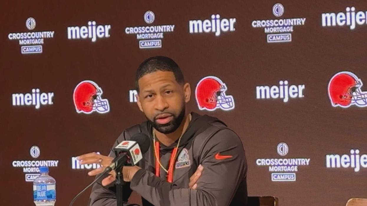 Cleveland Browns executive vice president of football operations and general manager Andrew Berry speaks with reporters on January 22, 2024
