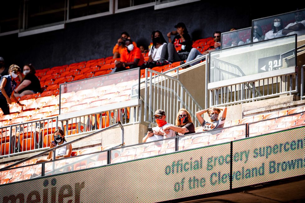Cleveland Browns family members watch practice at FirstEnergy Stadium