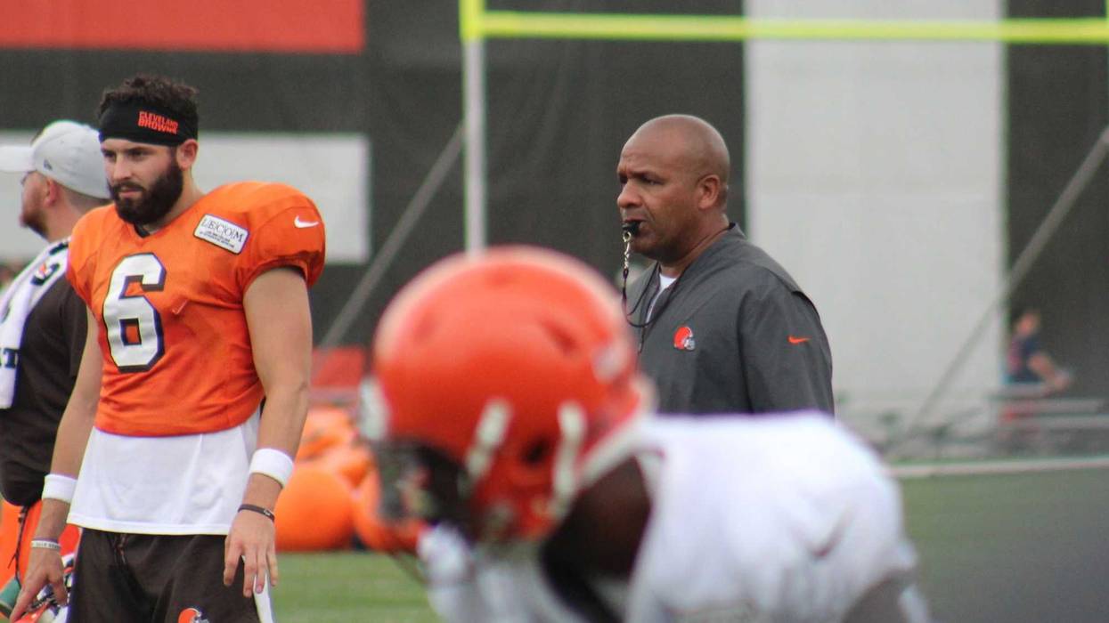 Cleveland Browns head coach Hue Jackson during a training camp practice on Aug. 1, 2018.