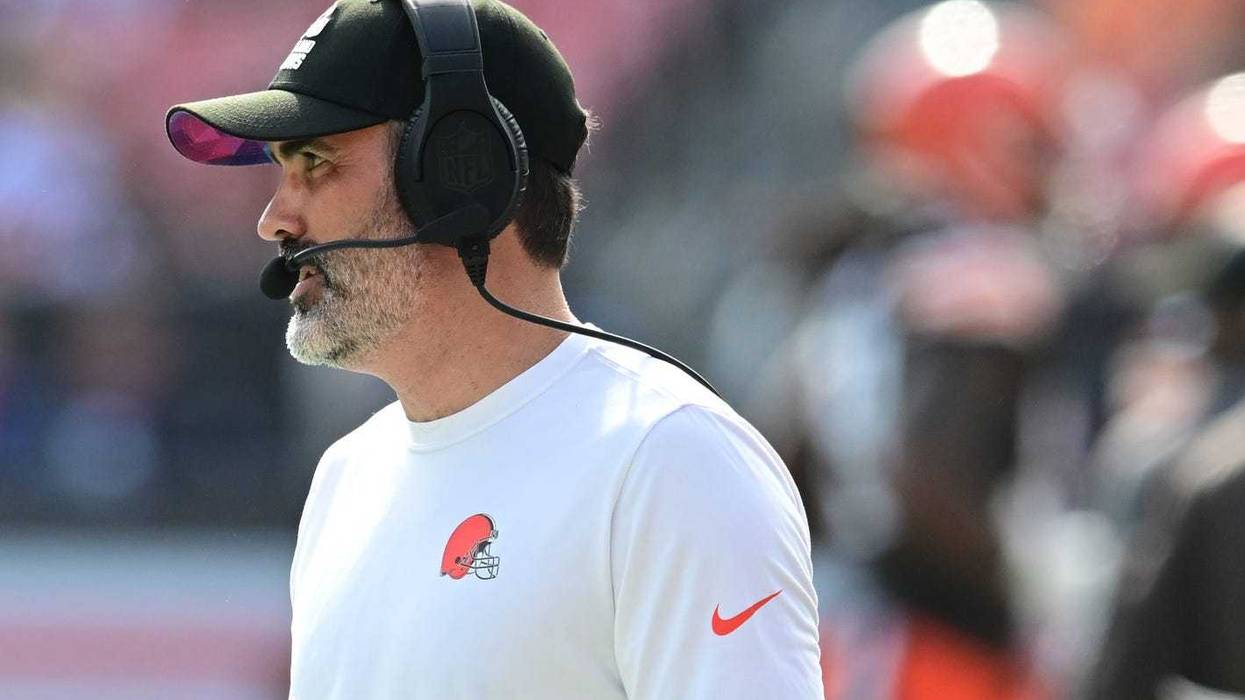 Cleveland Browns head coach Kevin Stefanski watches from the sidelines during the second half against the Baltimore Ravens at Cleveland Browns Stadium.