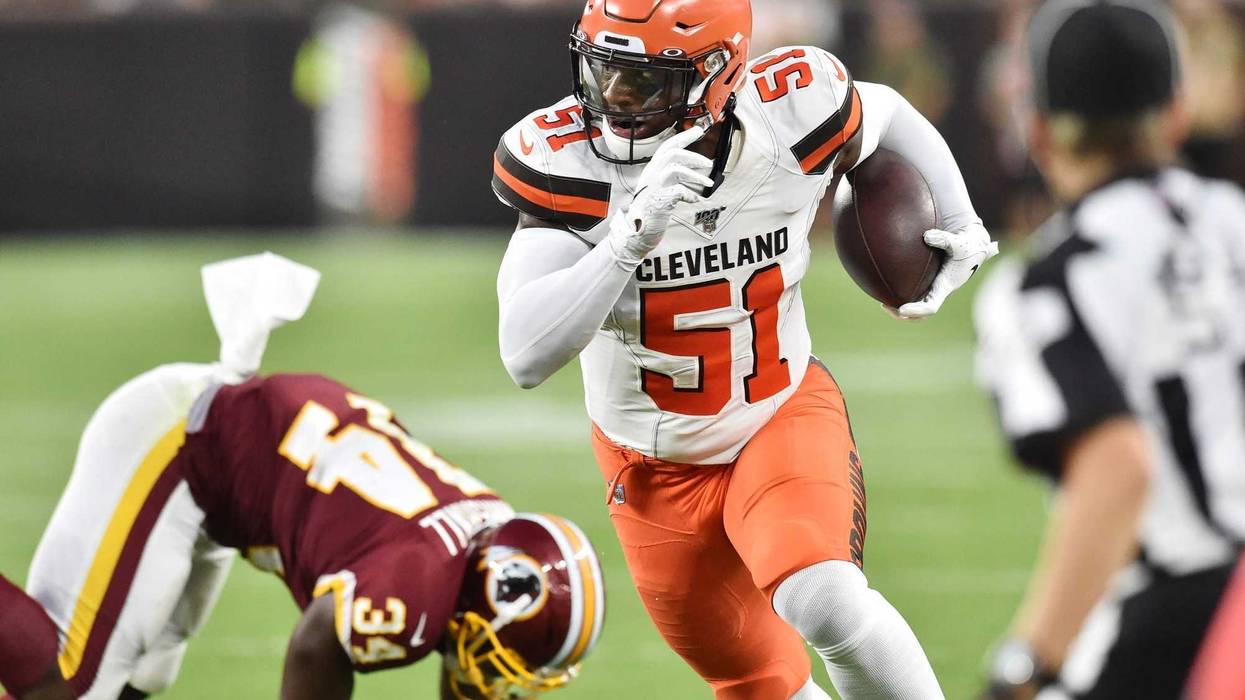 Cleveland Browns linebacker Mack Wilson (51) returns an interception for a touchdown during the first half against the Washington Redskins at FirstEnergy Stadium.