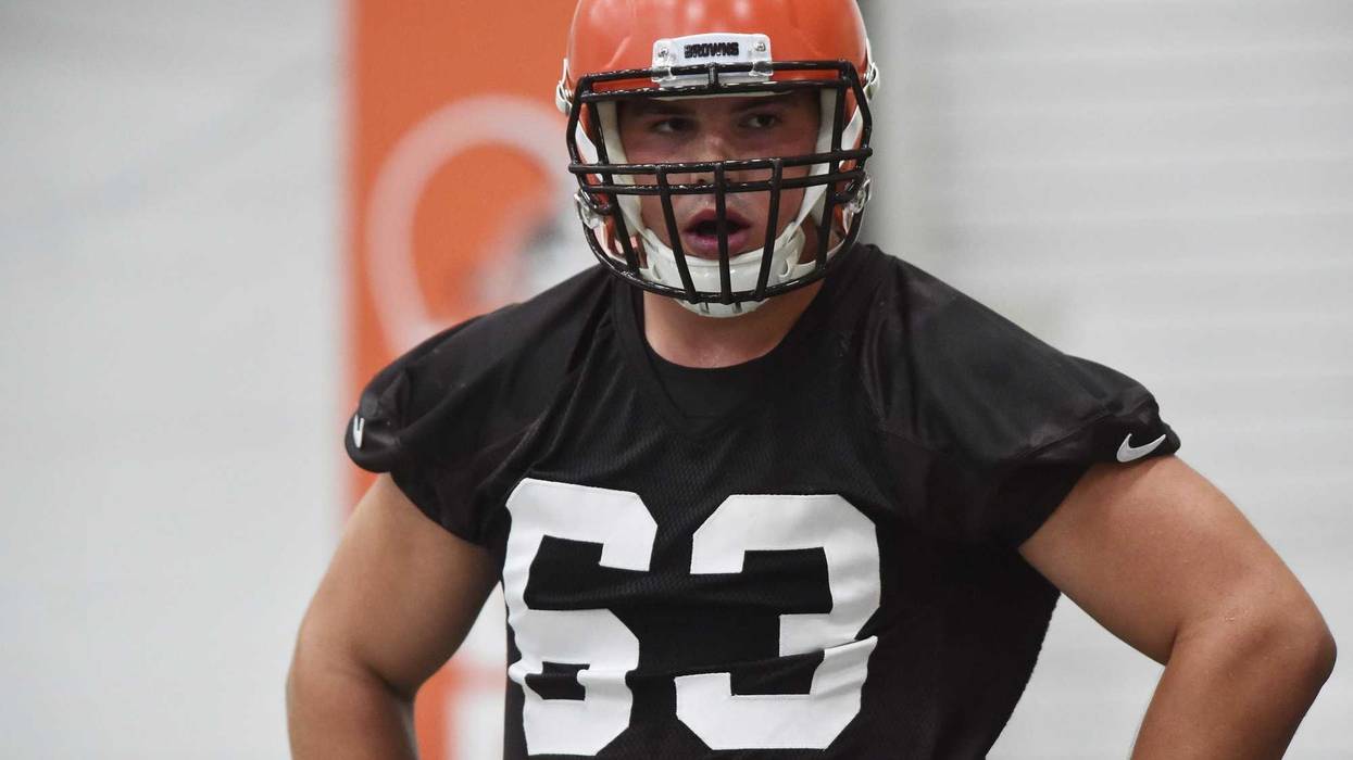 Cleveland Browns offensive lineman Austin Corbett (63) during rookie minicamp at the Cleveland Browns training facility.