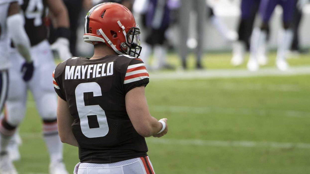 Cleveland Browns quarterback Baker Mayfield on the field during the first half against the Baltimore Ravens at M&T Bank Stadium.