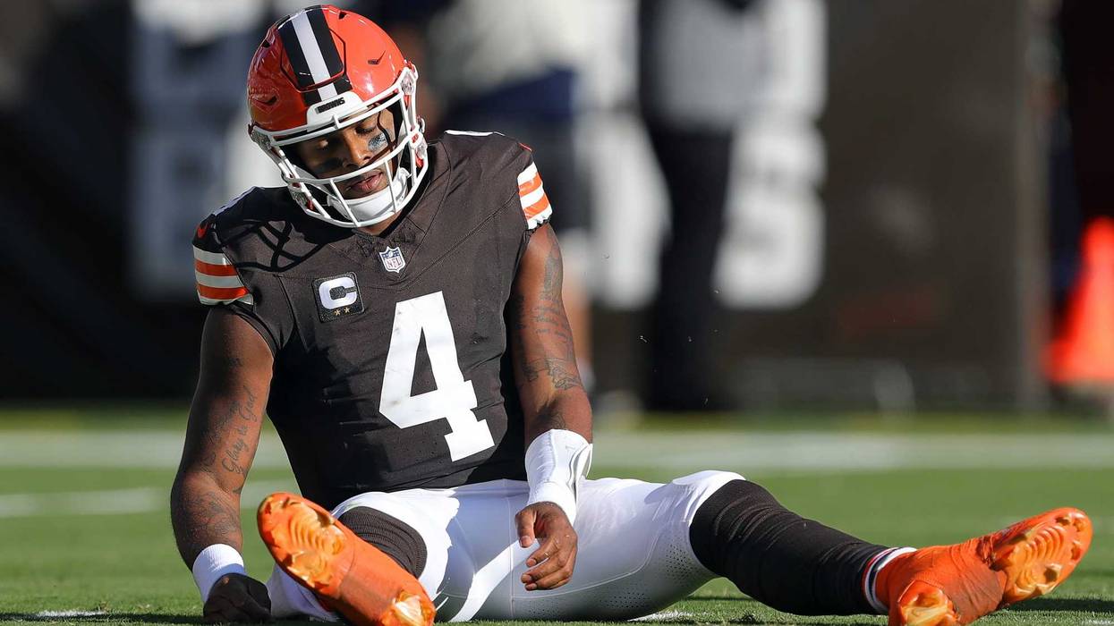 Cleveland Browns quarterback Deshaun Watson (4) reacts after failing to convert on third down during the first half of an NFL football game against the Dallas Cowboys at Huntington Bank Field, Sunday, Sept. 8, 2024, in Cleveland, Ohio.