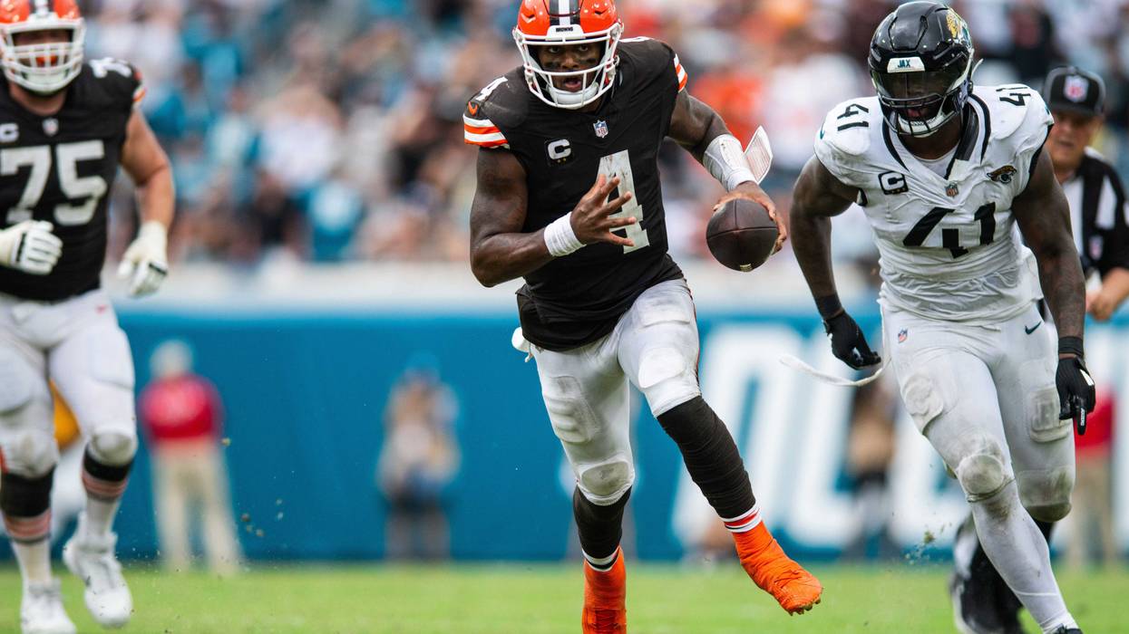 Cleveland Browns quarterback Deshaun Watson (4) runs against the Jacksonville Jaguars in the fourth quarter at EverBank Stadium.