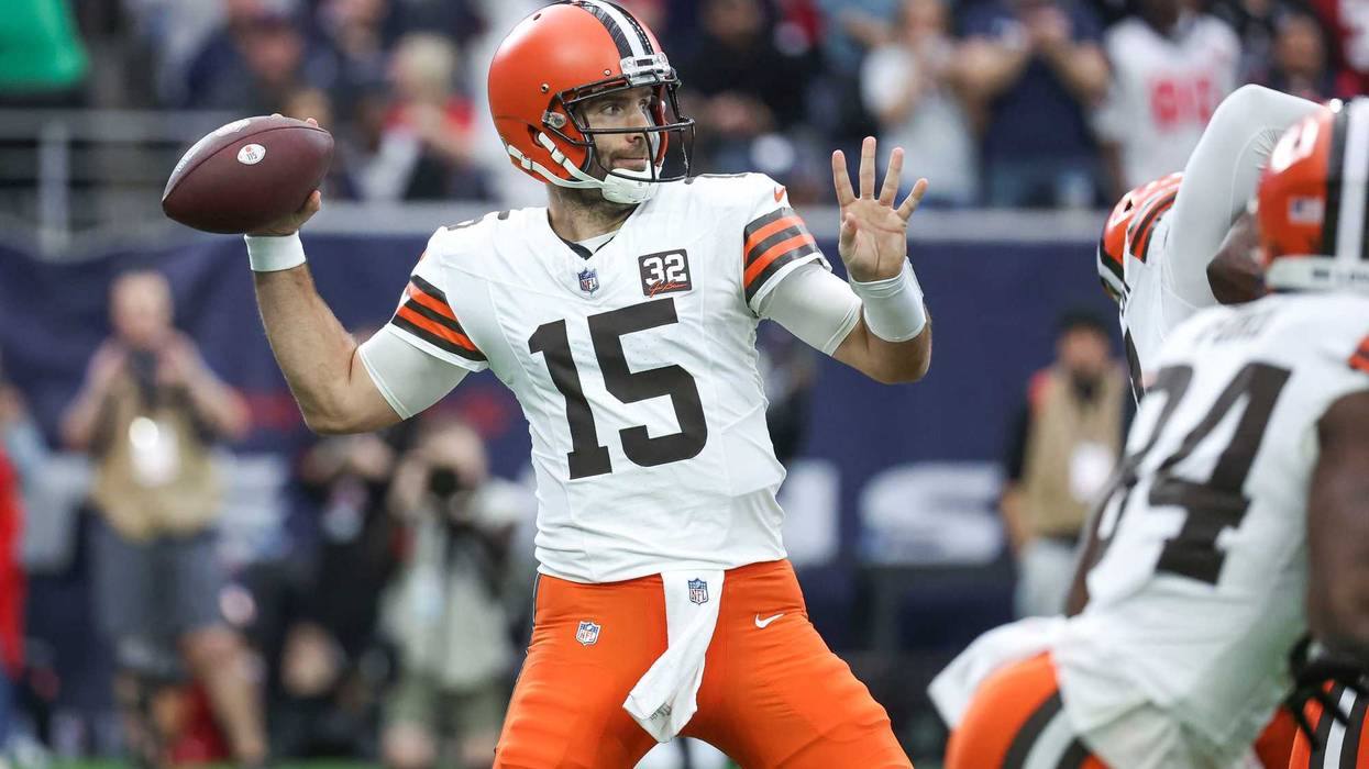 Cleveland Browns quarterback Joe Flacco (15) in a 2024 AFC wild card game against the Houston Texans at NRG Stadium