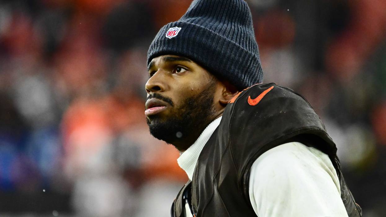Cleveland Browns quarterback Shedeur Sanders (12) watches from the sidelines late in the fourth quarter against the Tennessee Titans at Huntington Bank Field.