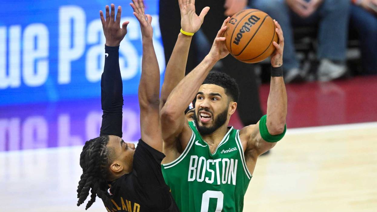 Cleveland Cavaliers guard Darius Garland (10) defends Boston Celtics forward Jayson Tatum (0) in the fourth quarter at Rocket Mortgage FieldHouse.