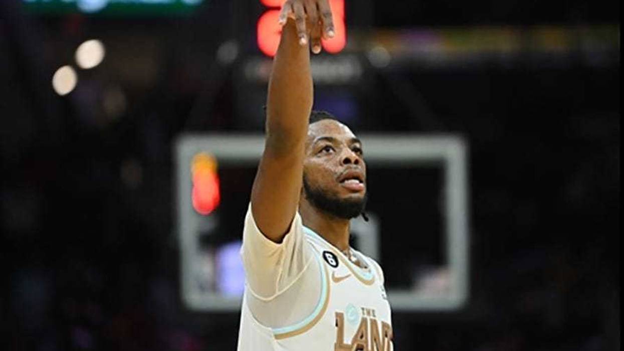 Cleveland Cavaliers guard Darius Garland (10) watches his three point shot during the second half against the Minnesota Timberwolves at Rocket Mortgage FieldHouse.