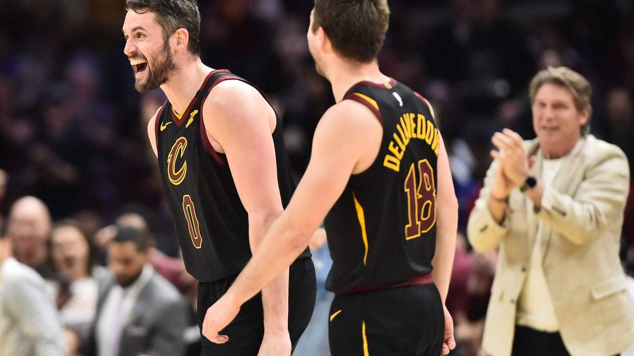 Cleveland Cavaliers guard Matthew Dellavedova and forward Kevin Love