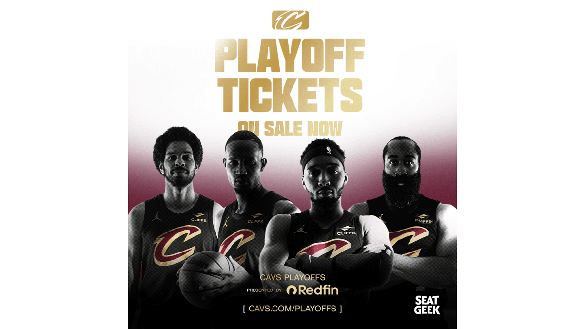 Cleveland Cavaliers playoff tickets on sale now, featuring four players.