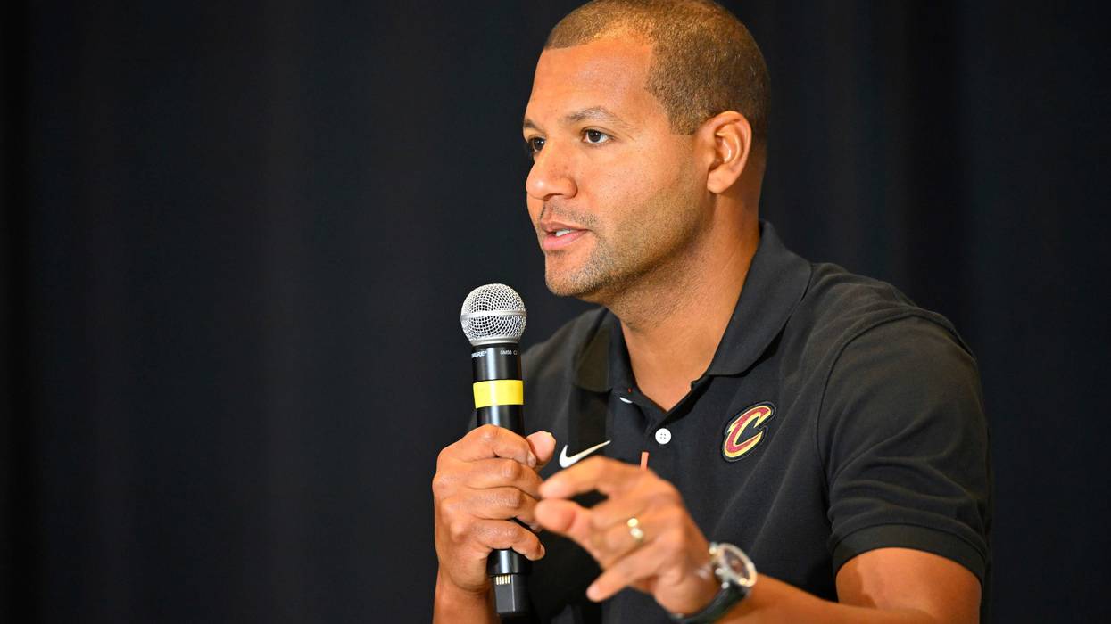 Cleveland Cavaliers president of basketball operations Koby Altman speaks to the media during an introductory press conference at Rocket Mortgage FieldHouse.