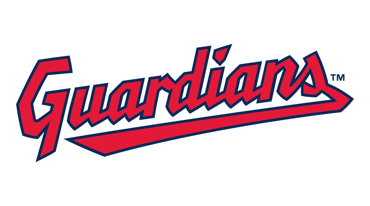 Cleveland Guardians baseball team logo: Red 'Guardians' text with blue outline, underlined.