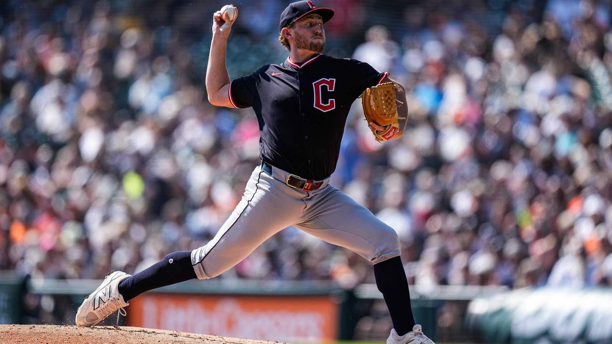 Cleveland Guardians pitcher Tanner Bibee (28) throws against Detroit Tigers during the first inning at Comerica Park in Detroit on Thursday, Sept. 18, 2025.