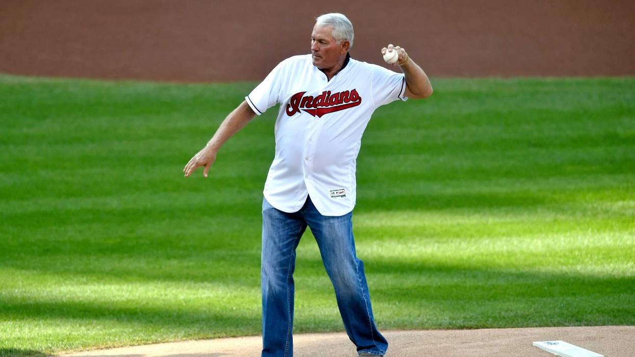 Cleveland Indians former manager Mike Hargrove throws out the ceremonial first pitch prior to game two of the 2016 ALCS playoff baseball series against the Toronto Blue Jays at Progressive Field