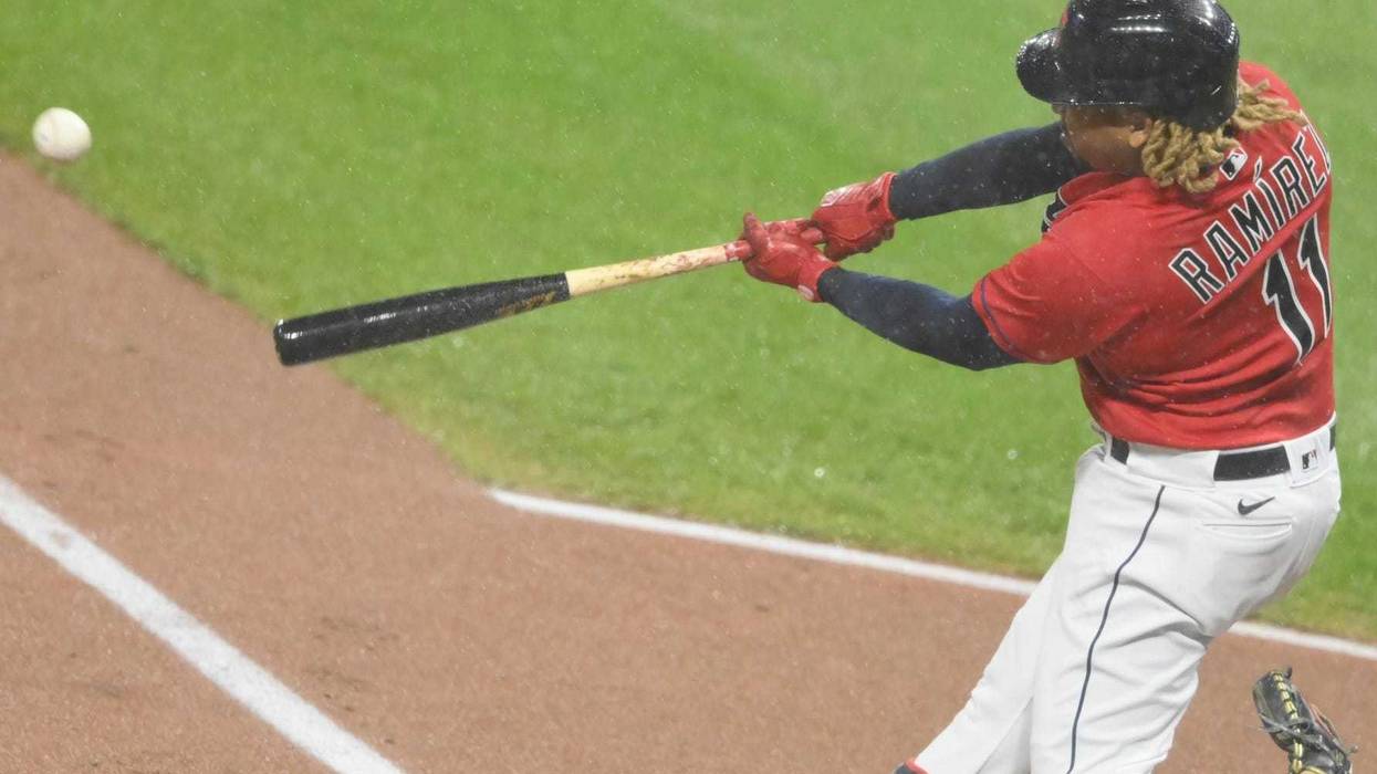 Cleveland Indians third baseman Jose Ramirez (11) hit an RBI double in the first inning against the New York Yankees at Progressive Field.