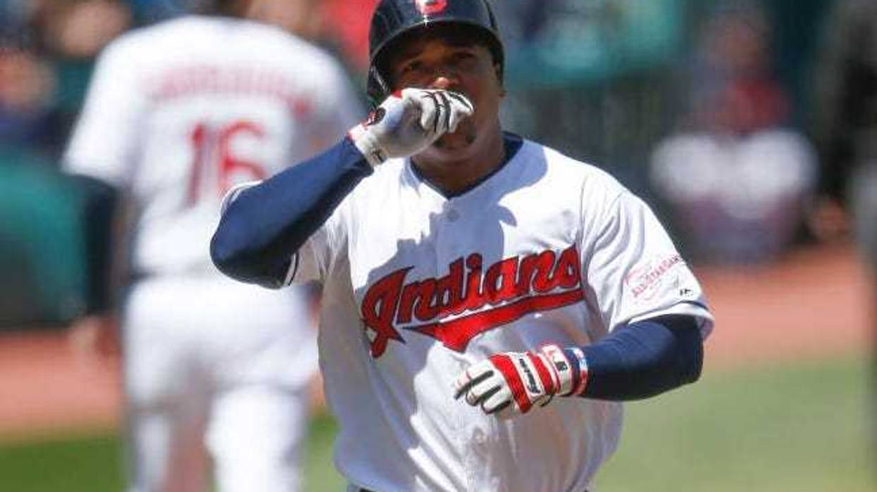 CLEVELAND, OH - APRIL 24: Jose Ramirez #11 of the Cleveland Indians rounds the bases after hitting a solo home run off Sandy Alcantara #22 of the Miami Marlins during the first inning at Progressive Field on April 24, 2019 in Cleveland, Ohio.