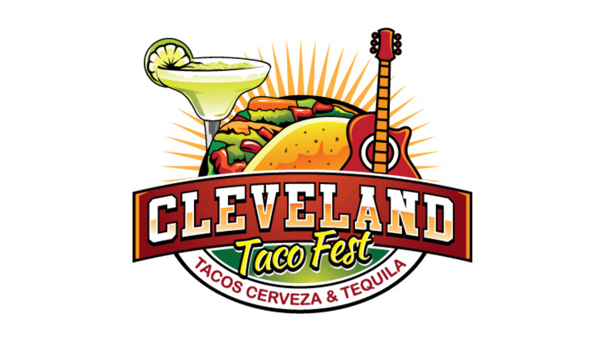 Cleveland Taco Fest logo with taco, margarita, guitar, and "Tacos Cerveza & Tequila".