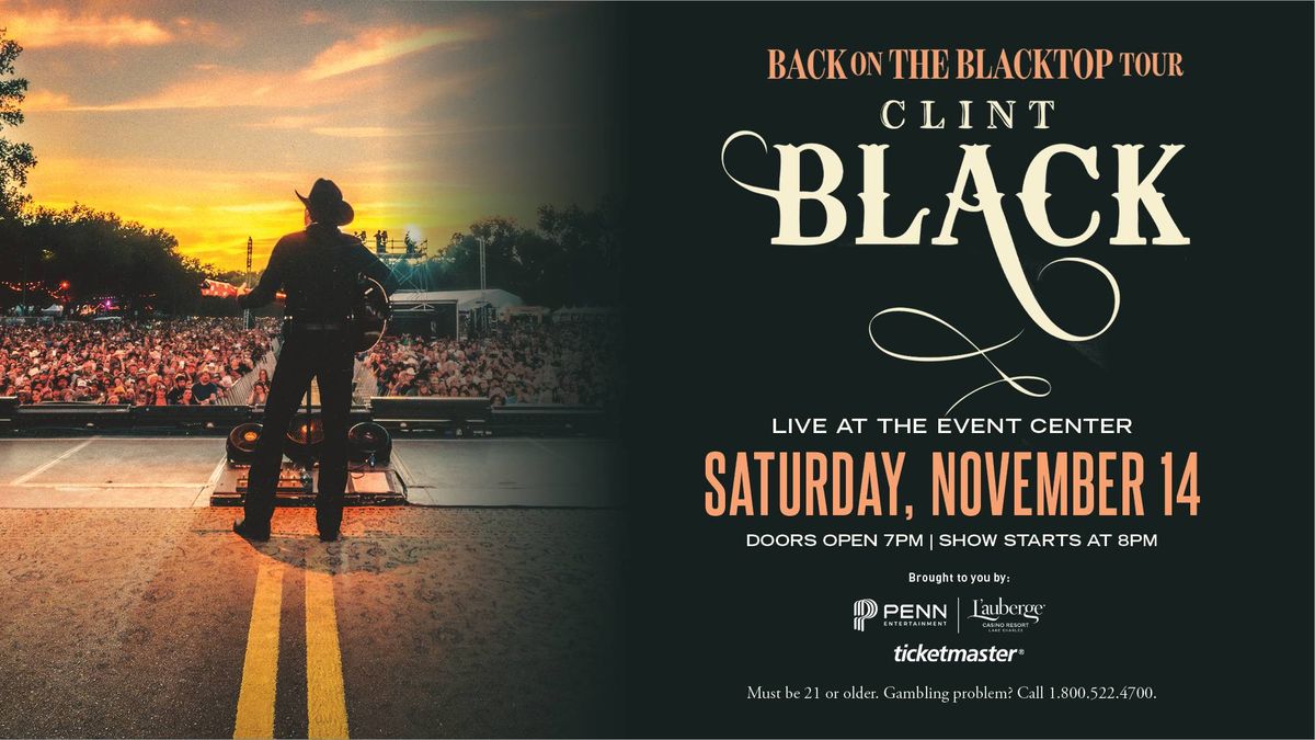 Clint Black 'Back on the Blacktop Tour' poster: live performance, crowd, sunset, Nov 14.