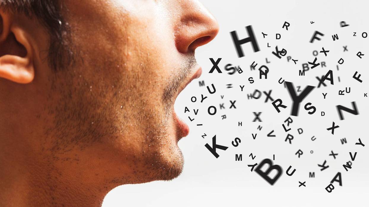 close up of a young man speaks - words power