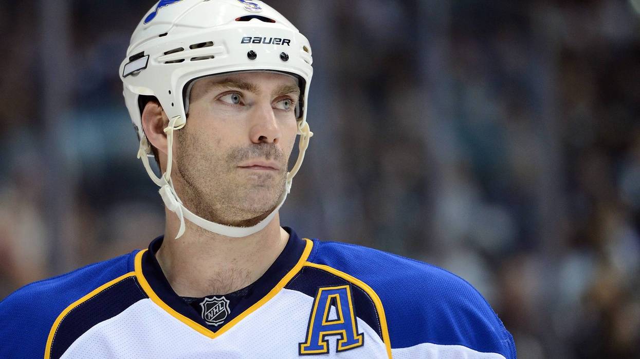 close up of former blues player barret jackman in his uniform