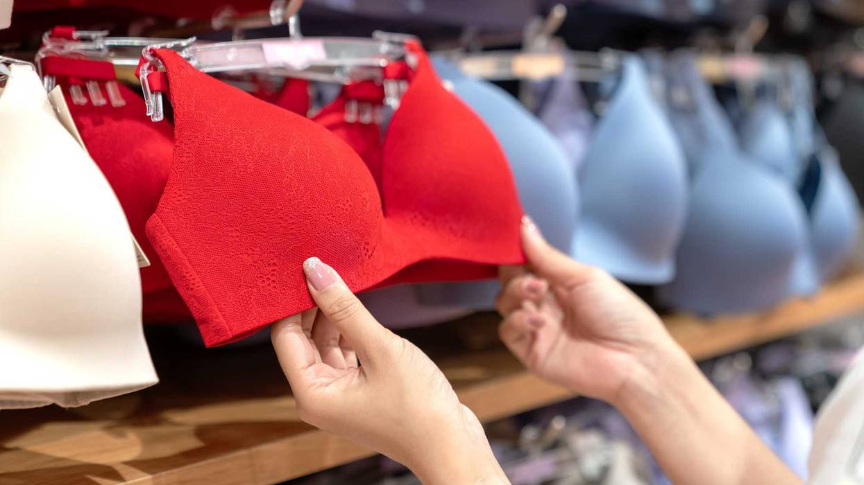 Close up of hands choosing bra