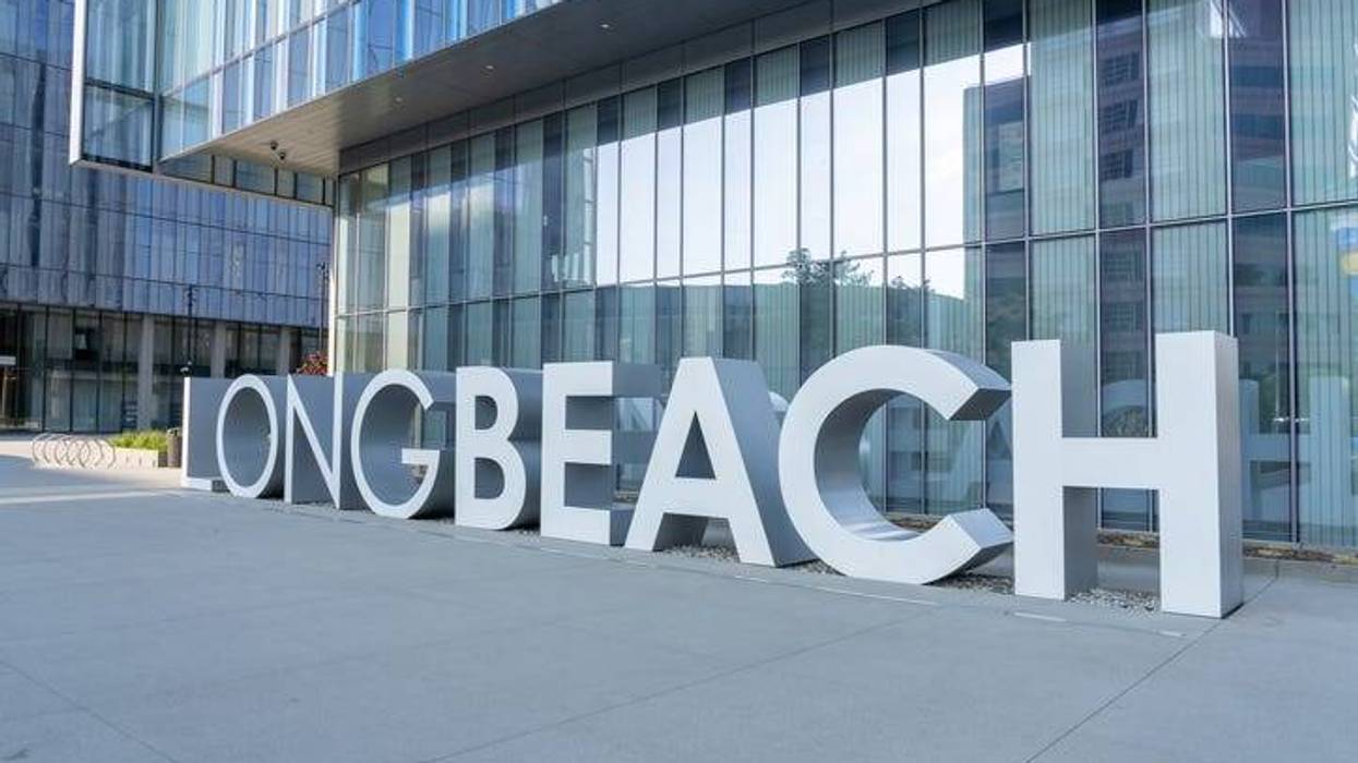 Close up of Long Beach ground sign at City Hall in Long Beach, Los Angeles County, California, United States on May 27, 2023.