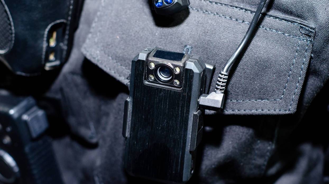 Close-up of police body camera