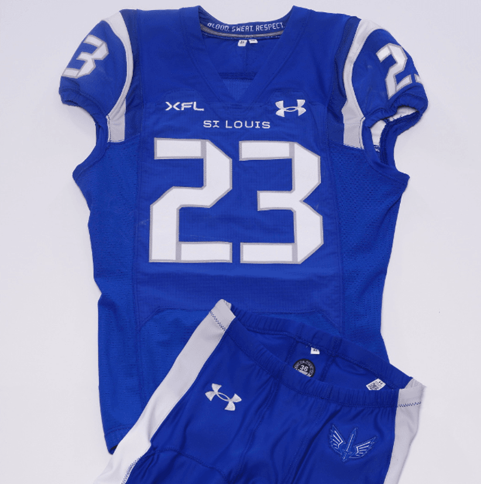 close up of xfl uniform. it