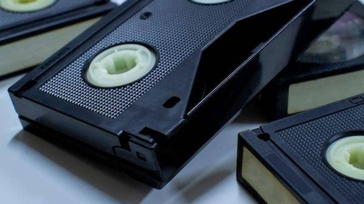 Close-up old retro videotape on the white background