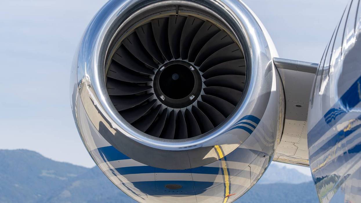 Close-up view of a Bombardier Global 6000 engine