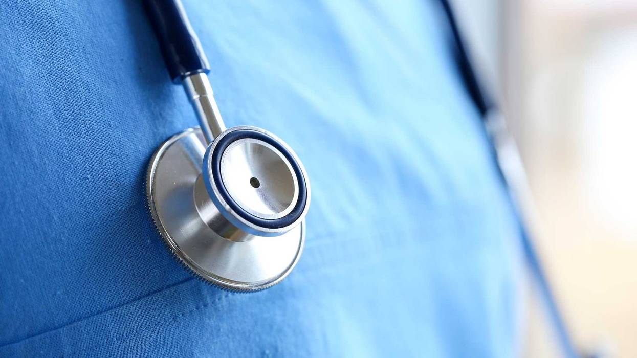 Closeup of a doctor and their stethoscope.