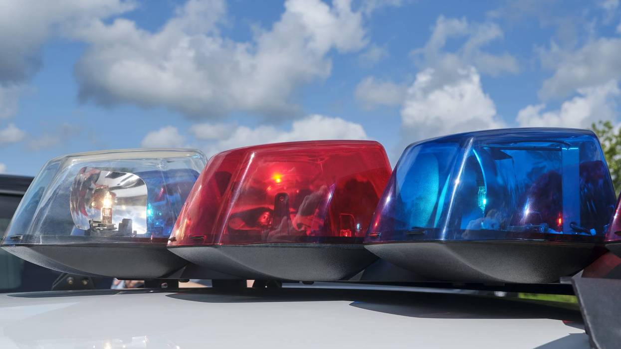 Closeup of police car siren flashing lights