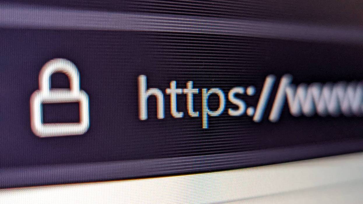 Closeup view of internet browser address bar with security lock icon and url