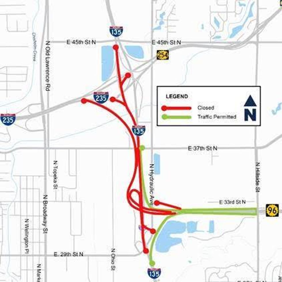 Closures and detour I-135/I-235 interchange