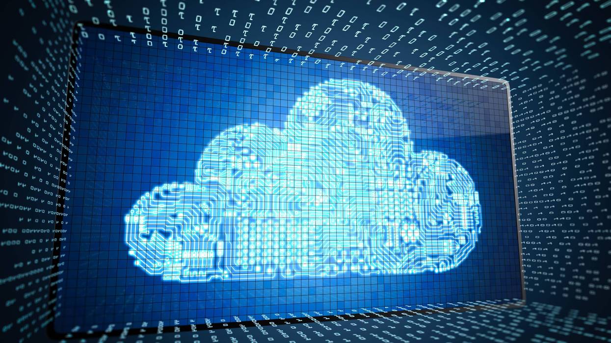 Cloud computing technology concept with 3D rendering digital screen with circuit cloud display