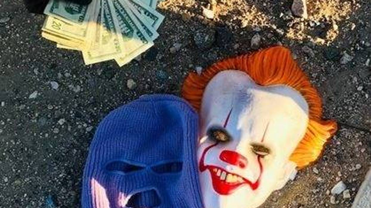 clown mask and money
