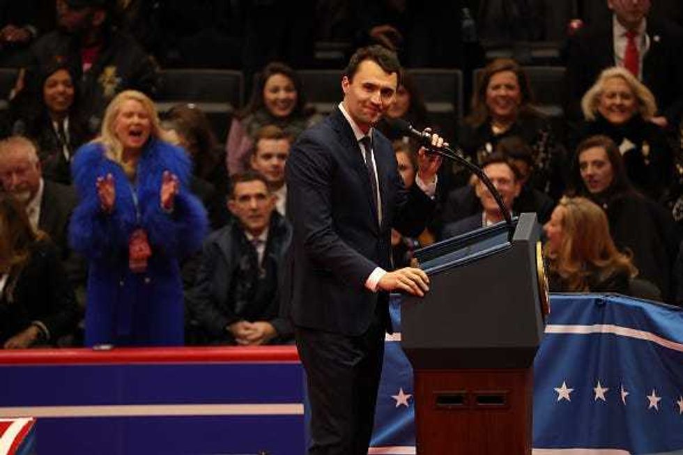 Co-founder Turning Point USA Charlie Kirk speaks following the inauguration of U.S. President Donald Trump during an event at Capital One Arena on January 20, 2025 in Washington, DC. Donald Trump takes office for his second term as the 47th president of the United States. (Photo by Justin Sullivan/Getty Images)