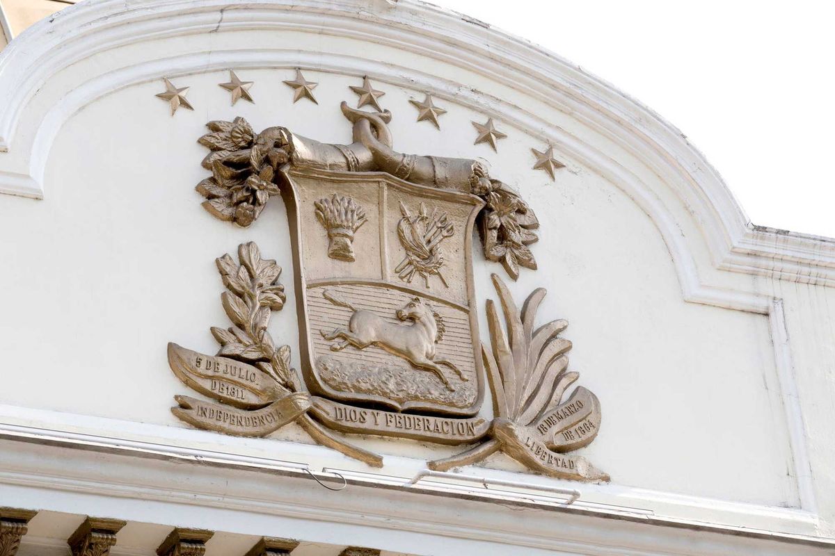 Coat of arms on the Venezuelan Capitol, Caracas, Venezuela.